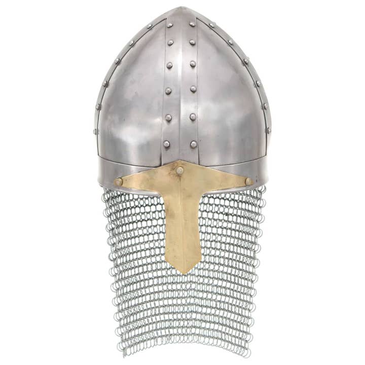 Arts King - Venta al por mayor Disfraz - Unisex - Casco de caballero cruzado réplica antigua LARP plata acero
