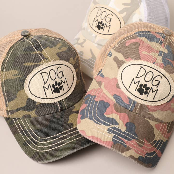 Fashion City - Wholesale Baseball Cap - Women's - Dog Mom Canvas Patch Mesh Back Baseball Cap
