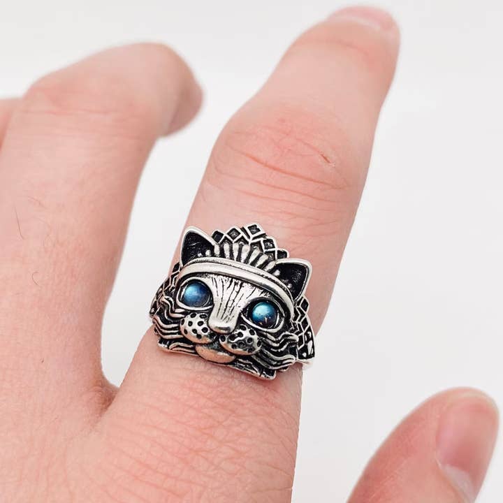 Mio Queena - Wholesale Cocktail/statement ring - Aquamarine Cat Shape Adjustable Ring4