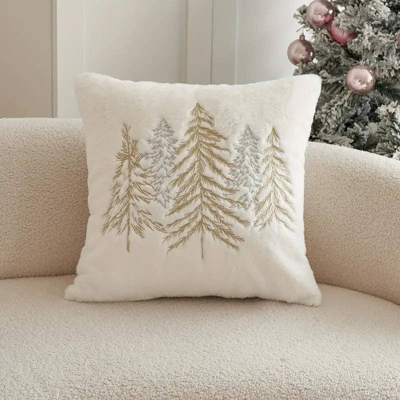 Huis Van Merken - Wholesale Throw Pillow Cover - Christmas Tree Embroidered Pillow Cover - Gold Silver Holiday Decor1