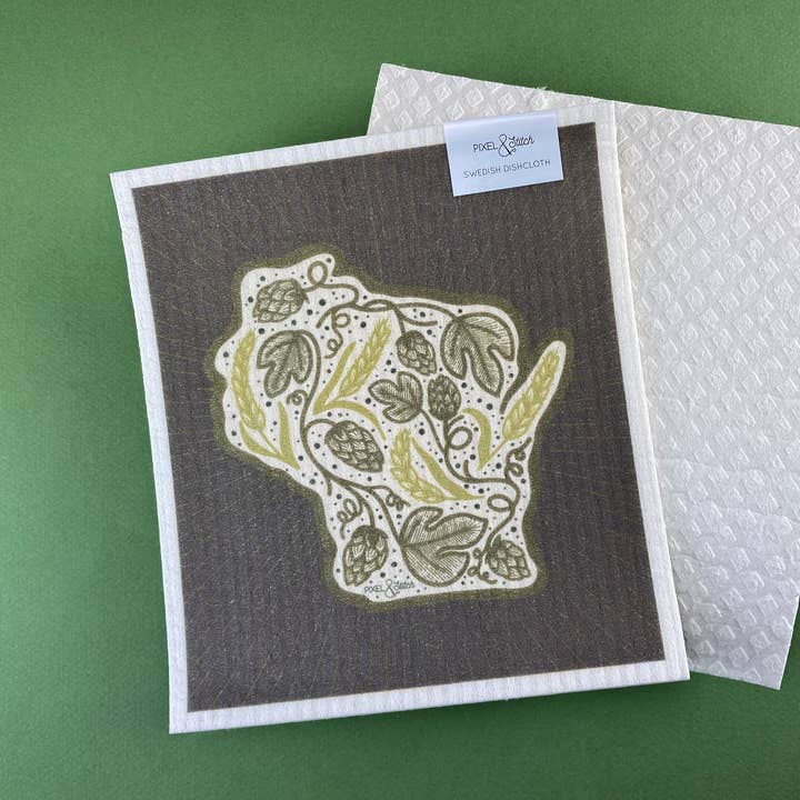 My Hoppy Place Wisconsin Swedish Dishcloth for wholesale by Midwestmod | Pixel + Stitch