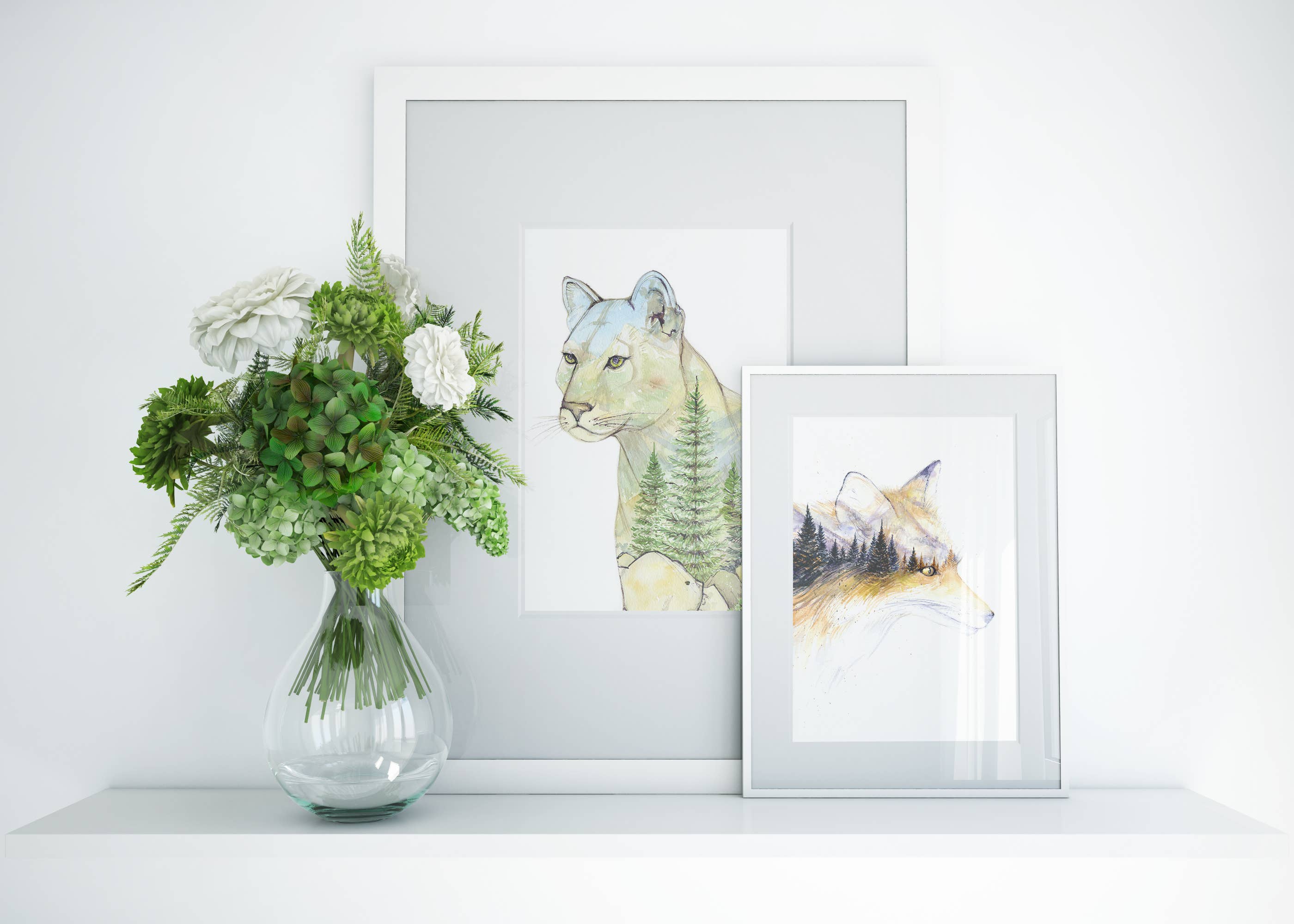 Elena Markelova Arts - Wholesale Art Print - Big Mountain Cat - Cougar Watercolor Art Print3