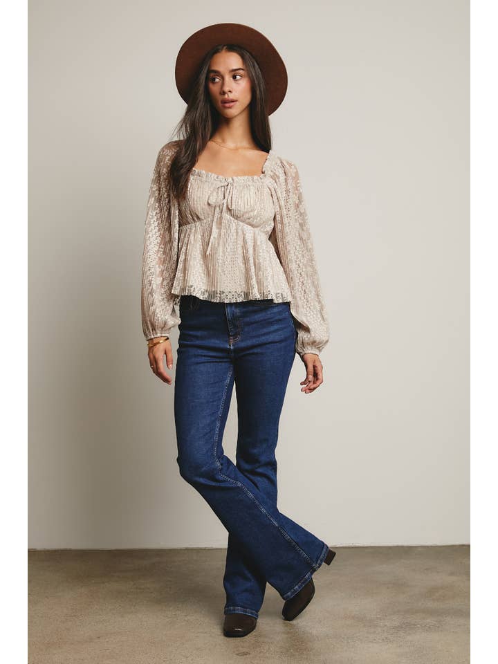 Forte - Wholesale Blouse – Women’s - Pleated Lace Peplum Blouse FT000119