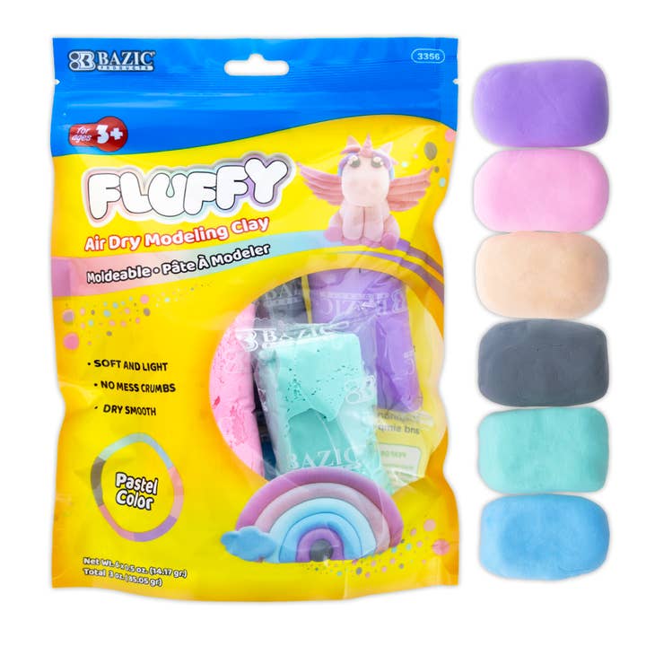 BAZIC Products - Wholesale Clay - Air Dry Modeling Clay 6 Pastel Color 0.5 Oz.