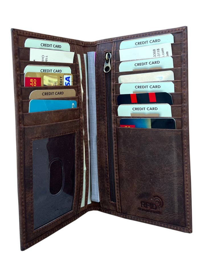 3234 RF cowhide leather checkbook wallet for wholesale by Roma Leathers, Inc.