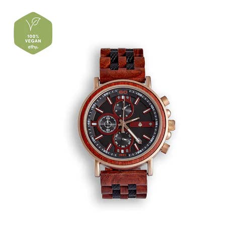 The Sustainable Watch Company - Wholesale Polshorloge - Heren - The Redwood - Chronograaf houten polshorloge voor heren - Handgemaakt van natuurlijk hout