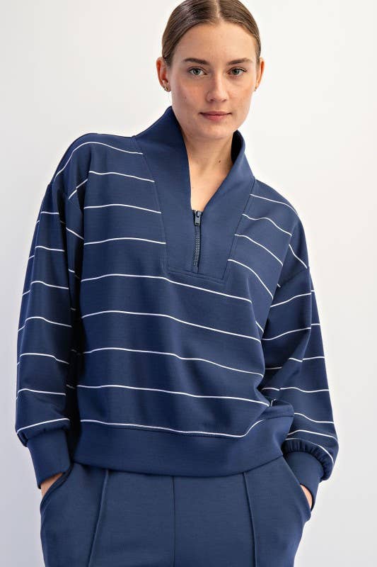 Sunday Morning - Wholesale Jacket - Women's - J0332PL37 PLUS STRIPE V-NECK MODAL POLY SPAN SCUBA JACKET 13