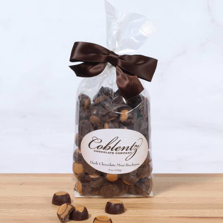 Dark Mini Buckeyes Bag With Bow for wholesale by Coblentz Chocolate Company