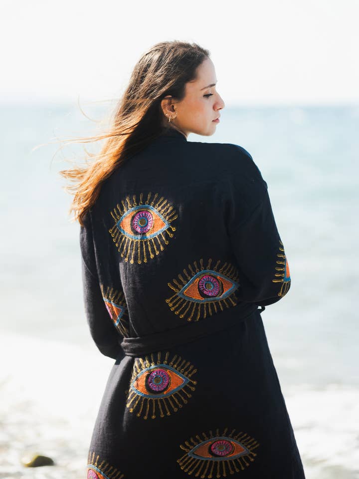 Black Evil Eye Robe and other Purchase Wholesale cotton kaftan. Free Returns & Net 60 Terms on Faire trending on Faire.