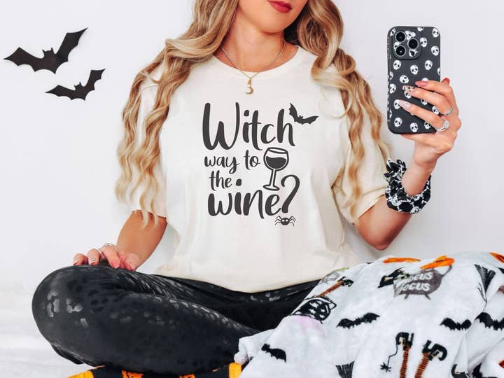 Stiles Tee Co. - Wholesale T-Shirt (Graphic) - Unisex - Funny Halloween Shirt – Witch Way to the Wine Tee5