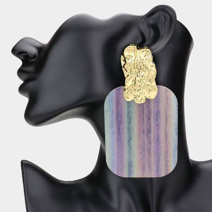 Sensibling Corp. - Wholesale Dangle Earrings - Oversized Patterned Celluloid Acetate Plate Accent Doorknocker Earrings11