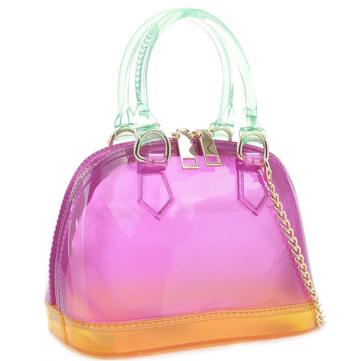 MULTI TONE JELLY CLEAR OVAL HANDLE TOTE BAG for wholesale by Paperdoll