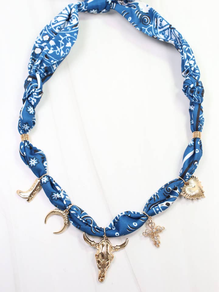 Escondido Western Charm Scarf Necklace Blue for wholesale by Caroline Hill