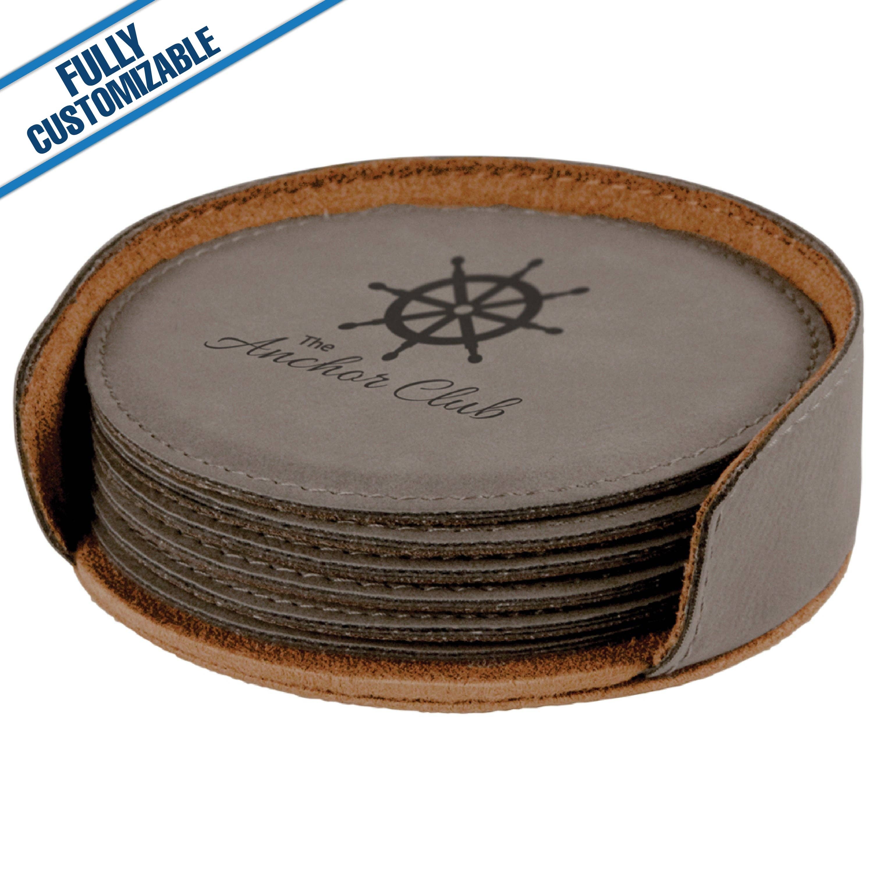 GiftWorksPlus - Wholesale Coasters - Engraved Leatherette Round Coasters - Fully Customizable21