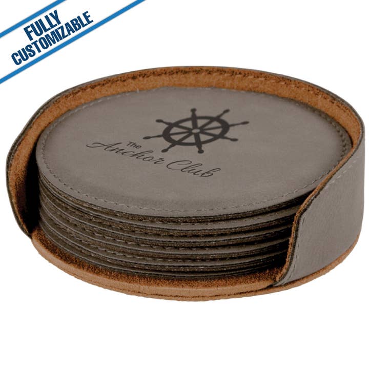 GiftWorksPlus - Wholesale Coasters - Engraved Leatherette Round Coasters - Fully Customizable21