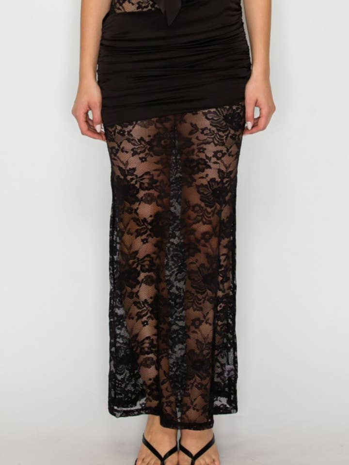 Sheer Lace Overlay Maxi Skirt for wholesale by Nabae Clothing