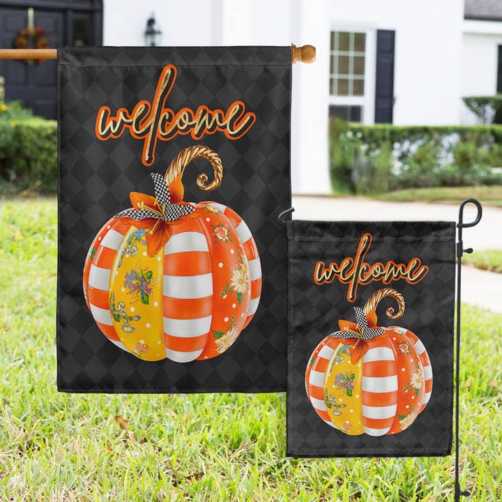 Flags - Fall Welcome Harlequin for wholesale by Boutique Monogram