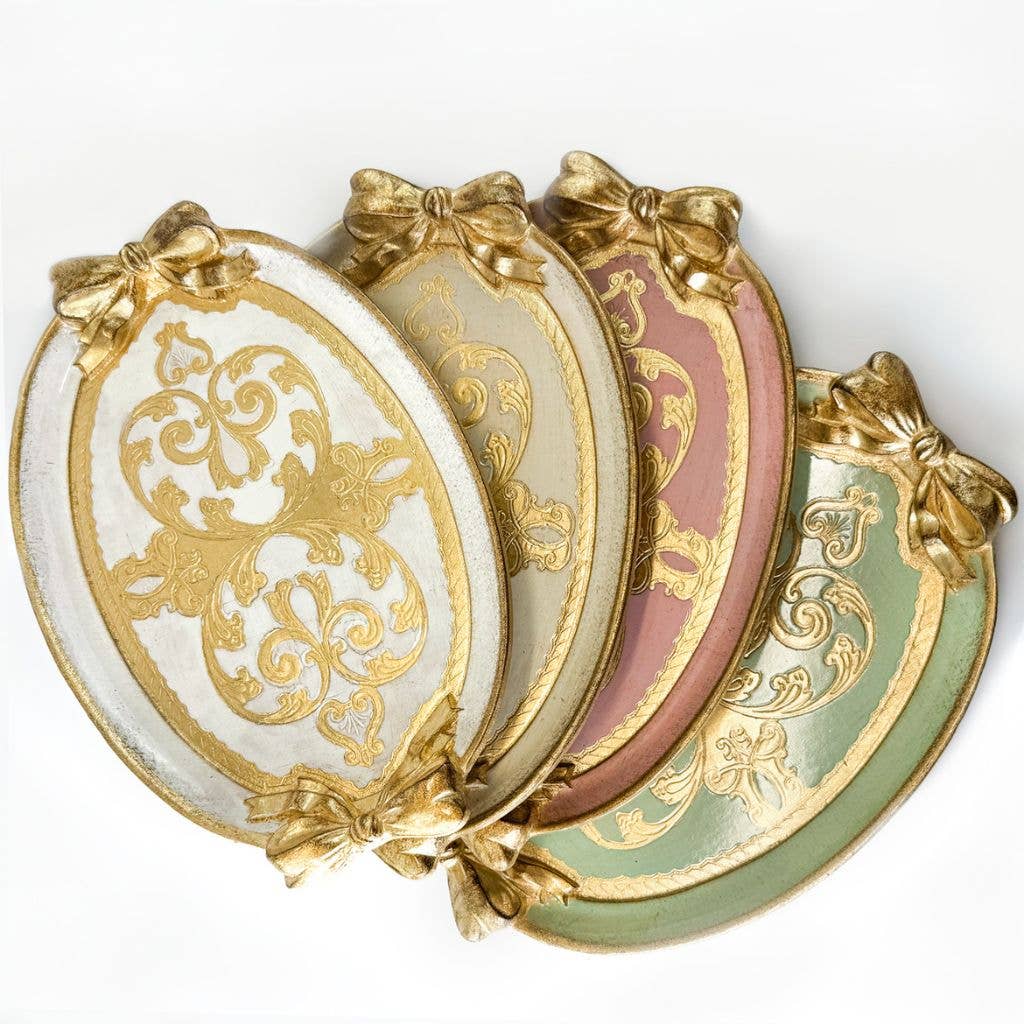 Via Graceffo - Wholesale Decorative Tray - Florentine Carved Oval Bow Tray, Made in Italy0