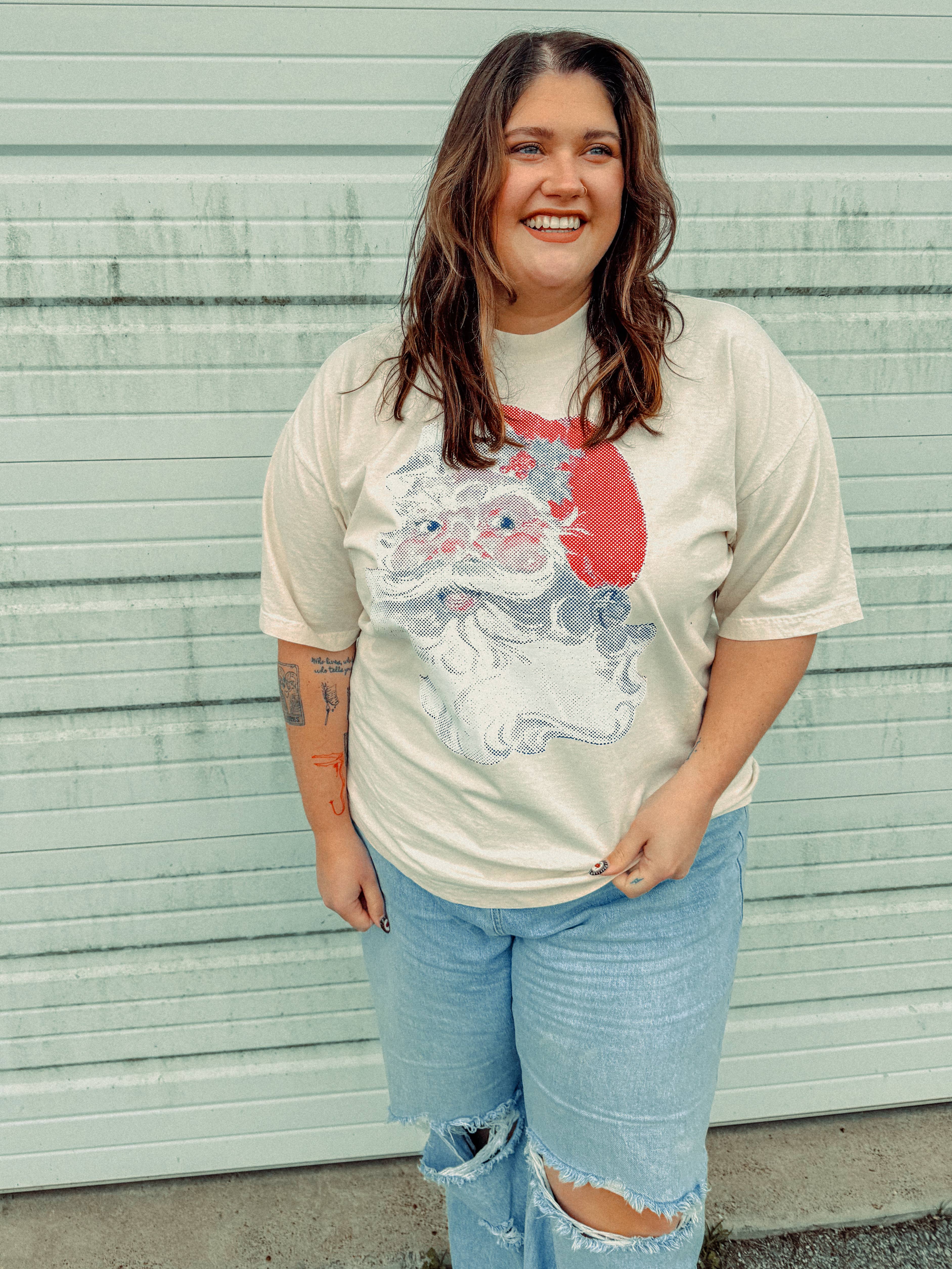 The Clandestine Underground – wholesale T-shirts med screentryck – Unisex – Vintage Santa, julig boxy bomulls-T-shirt8