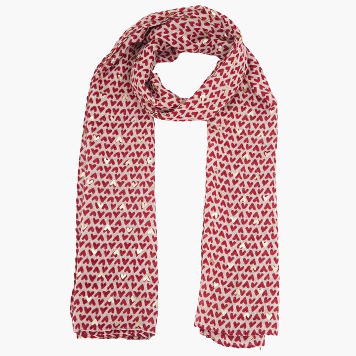 Rainie Rød Metallic Hjerter Letvægts Tørklæde for engroshandel hos Sarta