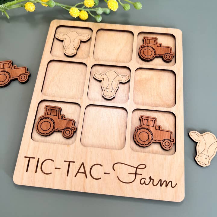 Birch House Games & Gifts - Wholesale Board Game - Farmer Gift - Tic-Tac-Toe Farm Game - Customizable