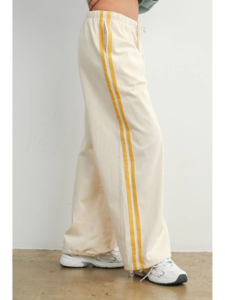 Striped Wide-Leg Drawstring Track Pants - BMP8039 for wholesale by BUTTERMELON