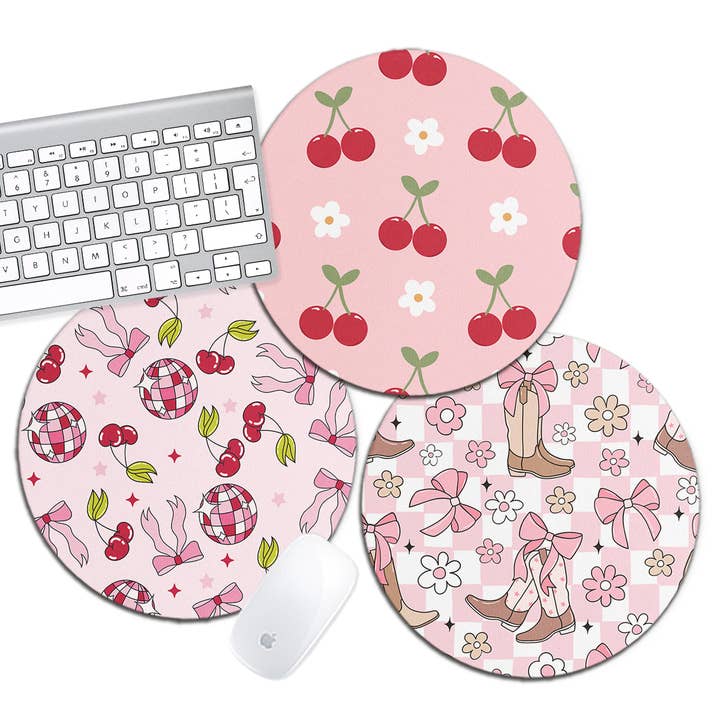 Pink bows, Cowgirl, Boots, Cherries,Disco,Checker Mouse Pad for wholesale by Boutique Monogram