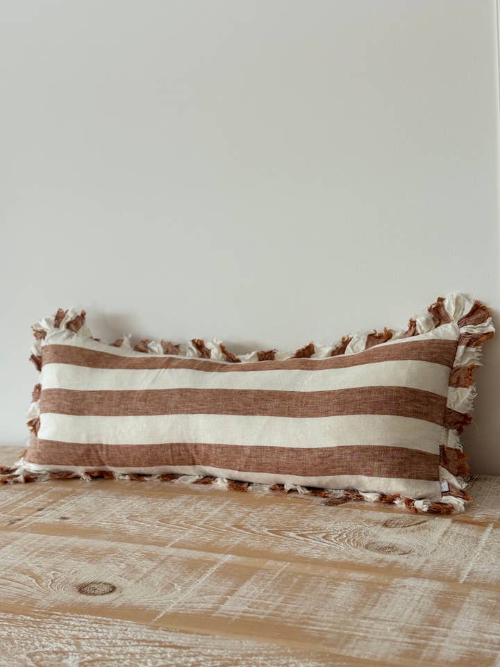 Hallie Bolster Linen Cushion Cover – Rust Stripe 80x30 for wholesale by Ellenvale Trade