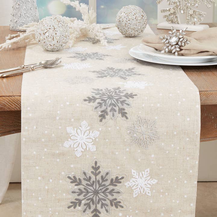 Runner da tavolo naturale con fiocchi di neve per la vendita all'ingrosso da parte di Fennco Styles
