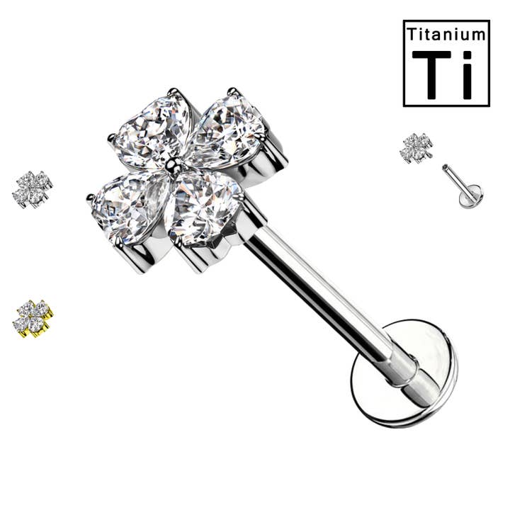 Piercing Labret in Titanio a Forma di Quadrifoglio con Crist per la vendita all'ingrosso da parte di Awaken