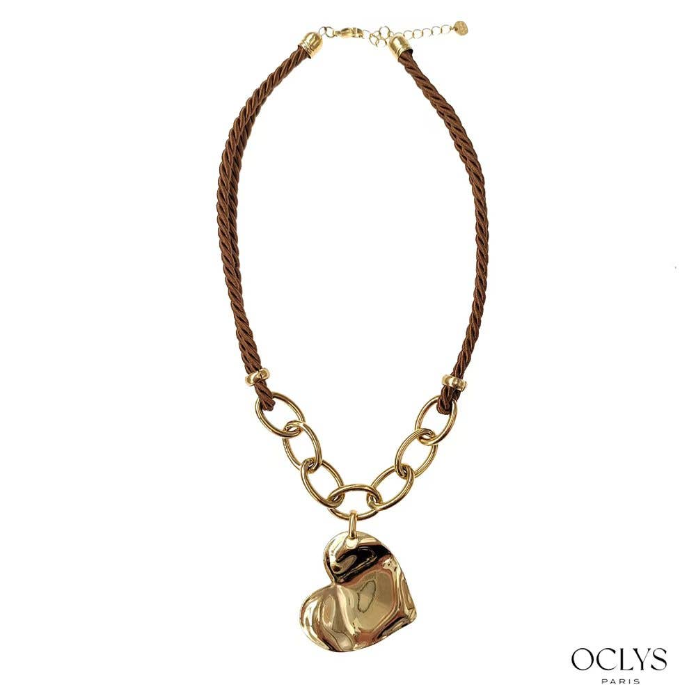 Oclys - Vente Colliers tissés - Collier cordon avec cœur pendant acier inoxydable Fofona1