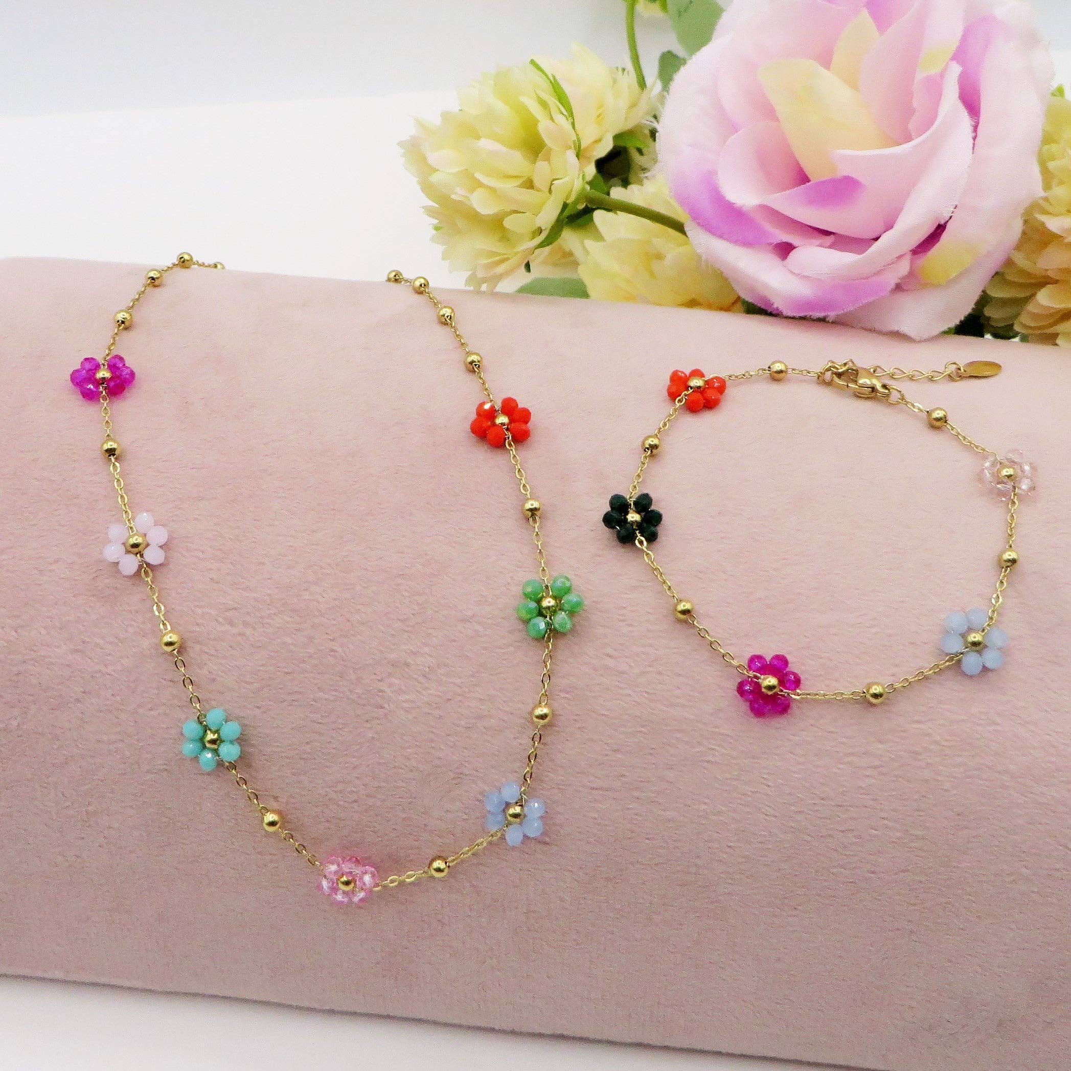 Daemon srls - Wholesale Pendant/Charm Necklace - DAISY ~ ACCIAIO INOSSIDABILE ~ Collana con fiori e cristalli13