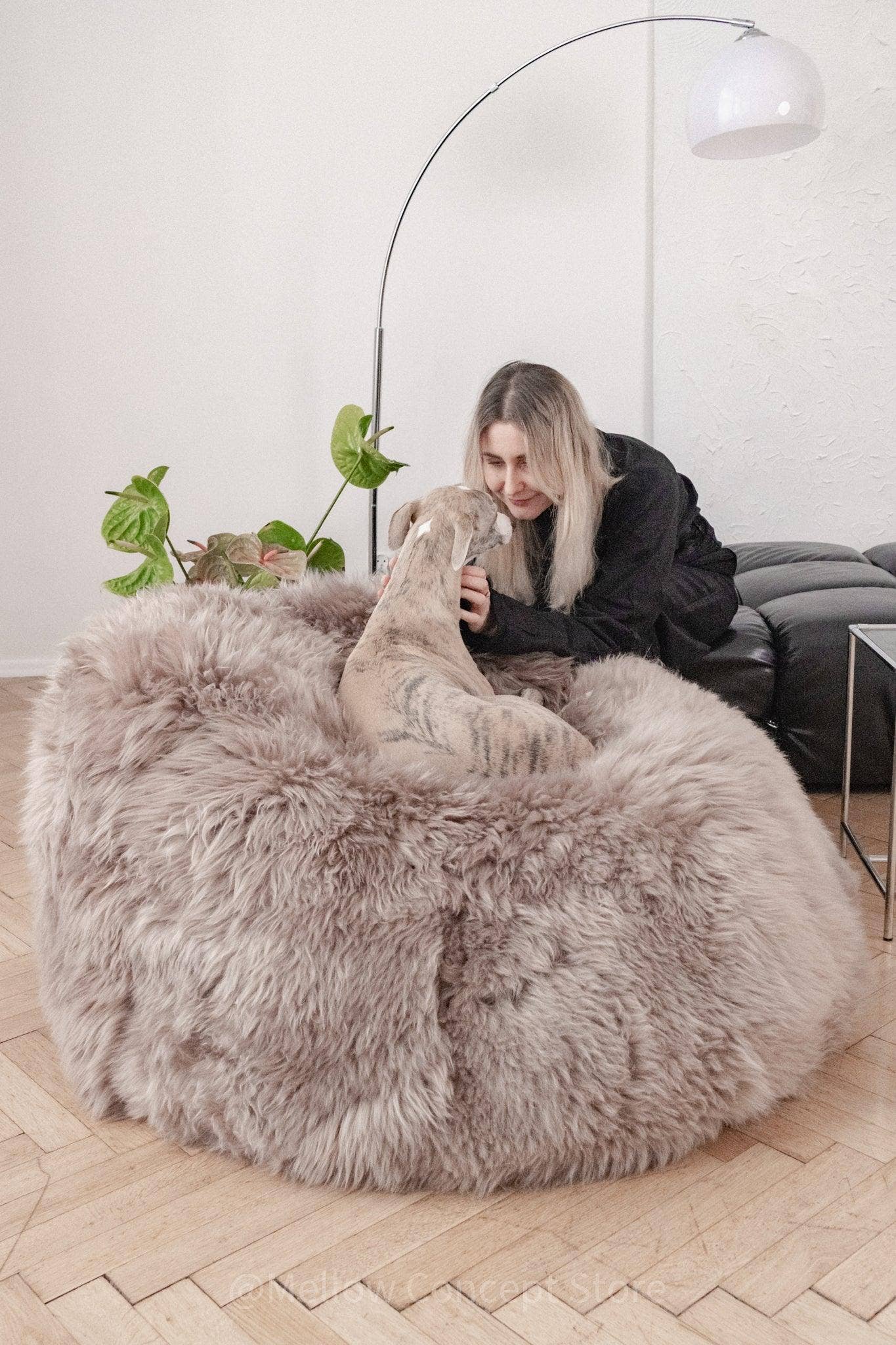 Mellow - Wholesale Pouf - Natural Sheepskin Beanbag - Greige5