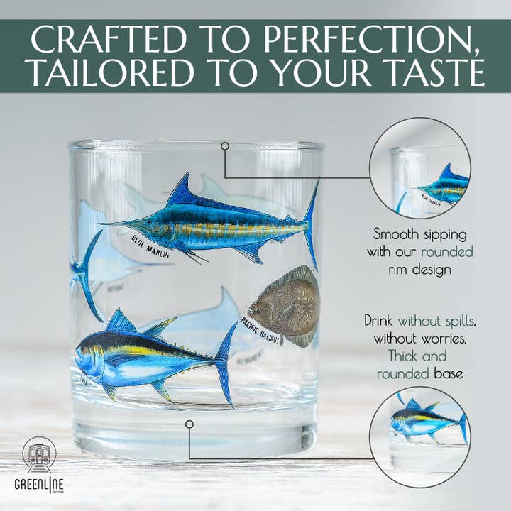 Greenline Goods - Wholesale Cocktail/Liquor Glass - Freshwater & Saltwater Whiskey Glass Set4