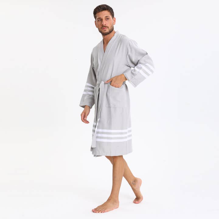 Layen Cotton Man Bathrobe A. Gray for wholesale by PESHCE