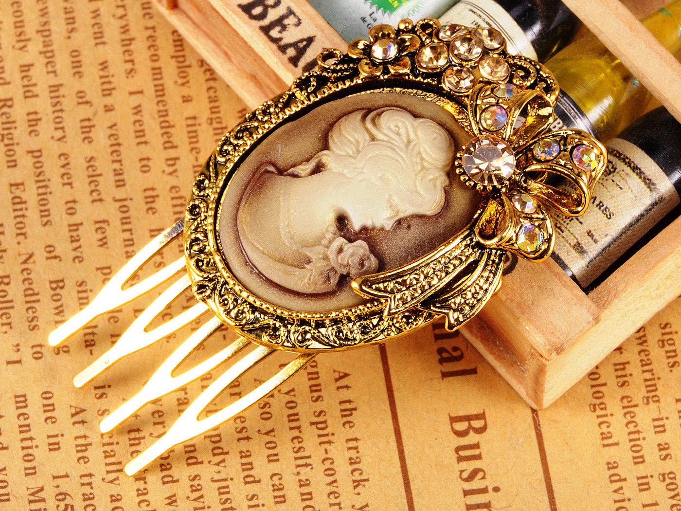 AK Brand - Wholesale Hair Pin - Gold Sculpted Lady Carved Intricate Single Hair Pin1