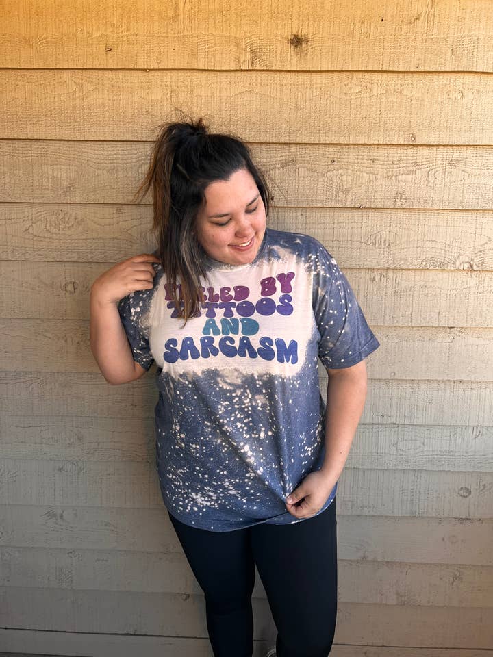 Women's Bleached Graphic T-Shirt with Tattoos Design for wholesale by 478 Designs