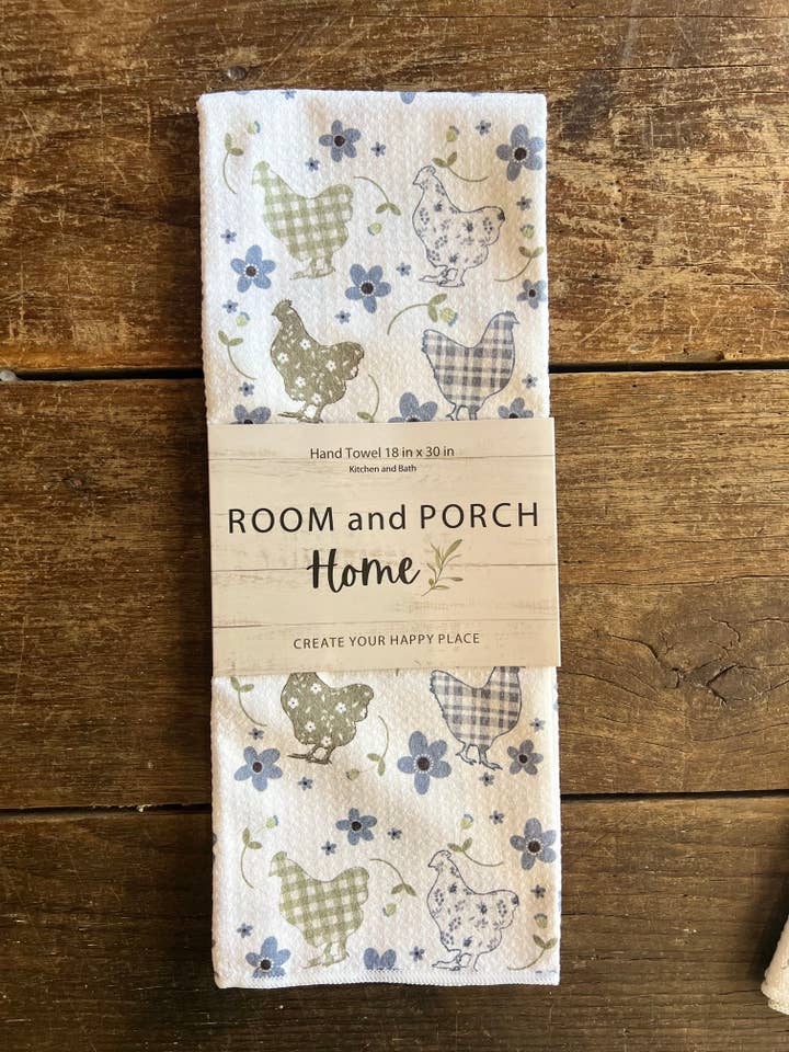 Farmhouse Chicken Microfiber Tea/Hand Towel-Recycled 2 sided for wholesale by ROOM and PORCH