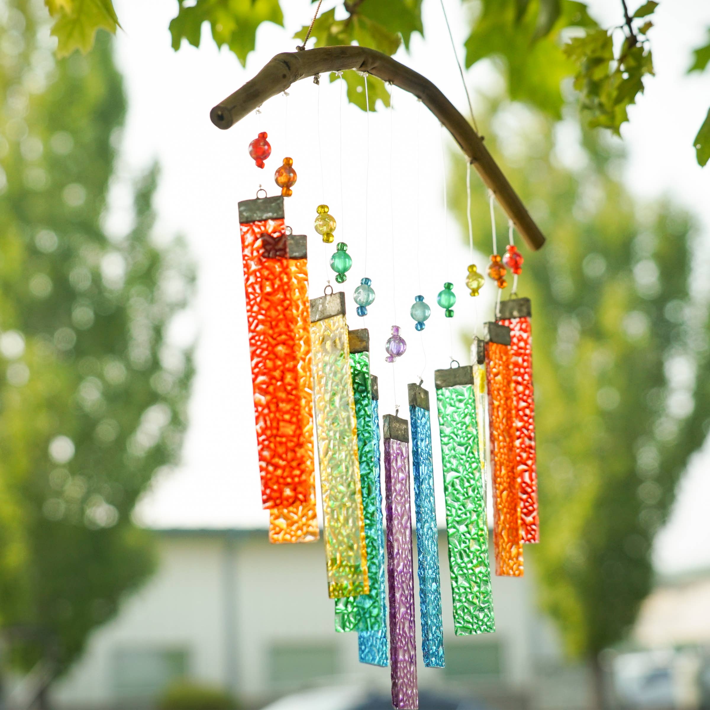 In the Breeze, LLC. - Wholesale Wind Chime - Rainbow Textured Glass Mobile Wind Chime2