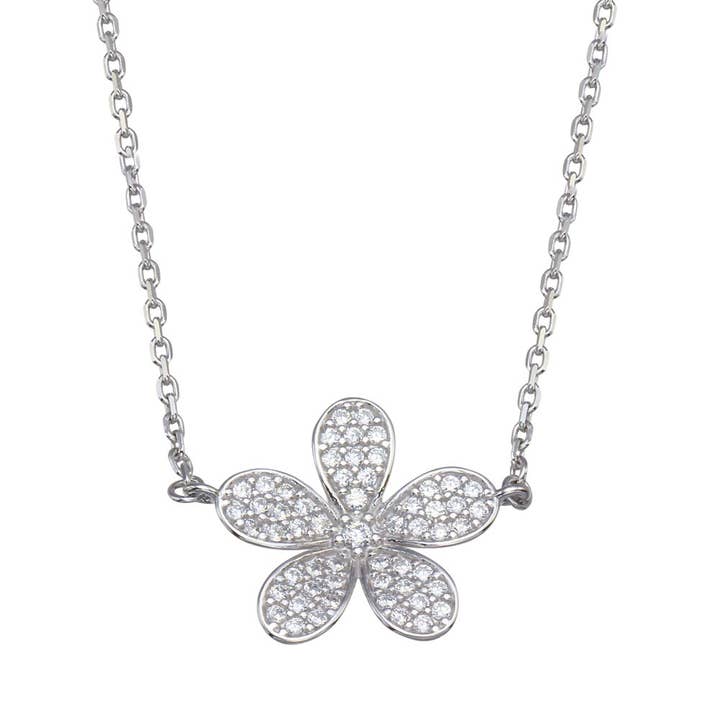 Rhodium Plated CZ Flower Necklace - GMN00098CFJ for wholesale by Custom Fashion Jewels