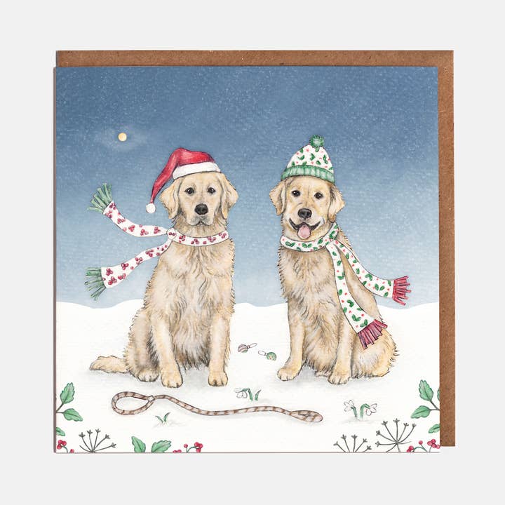 Cartão de Natal Golden Retrievers Dog - Branco por atacado de Lottie Murphy