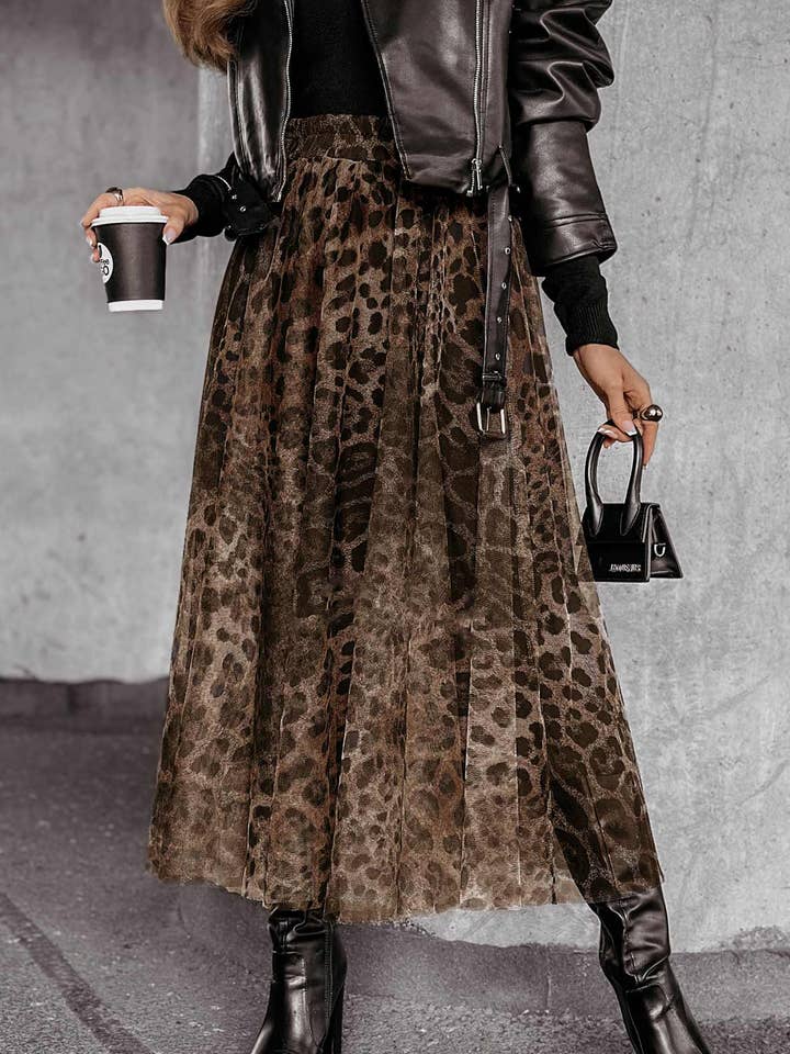 Trissy Lagdelt Mesh Midaxi Nederdel med Dyreprint - Brun for engroshandel hos Catwalk Wholesale