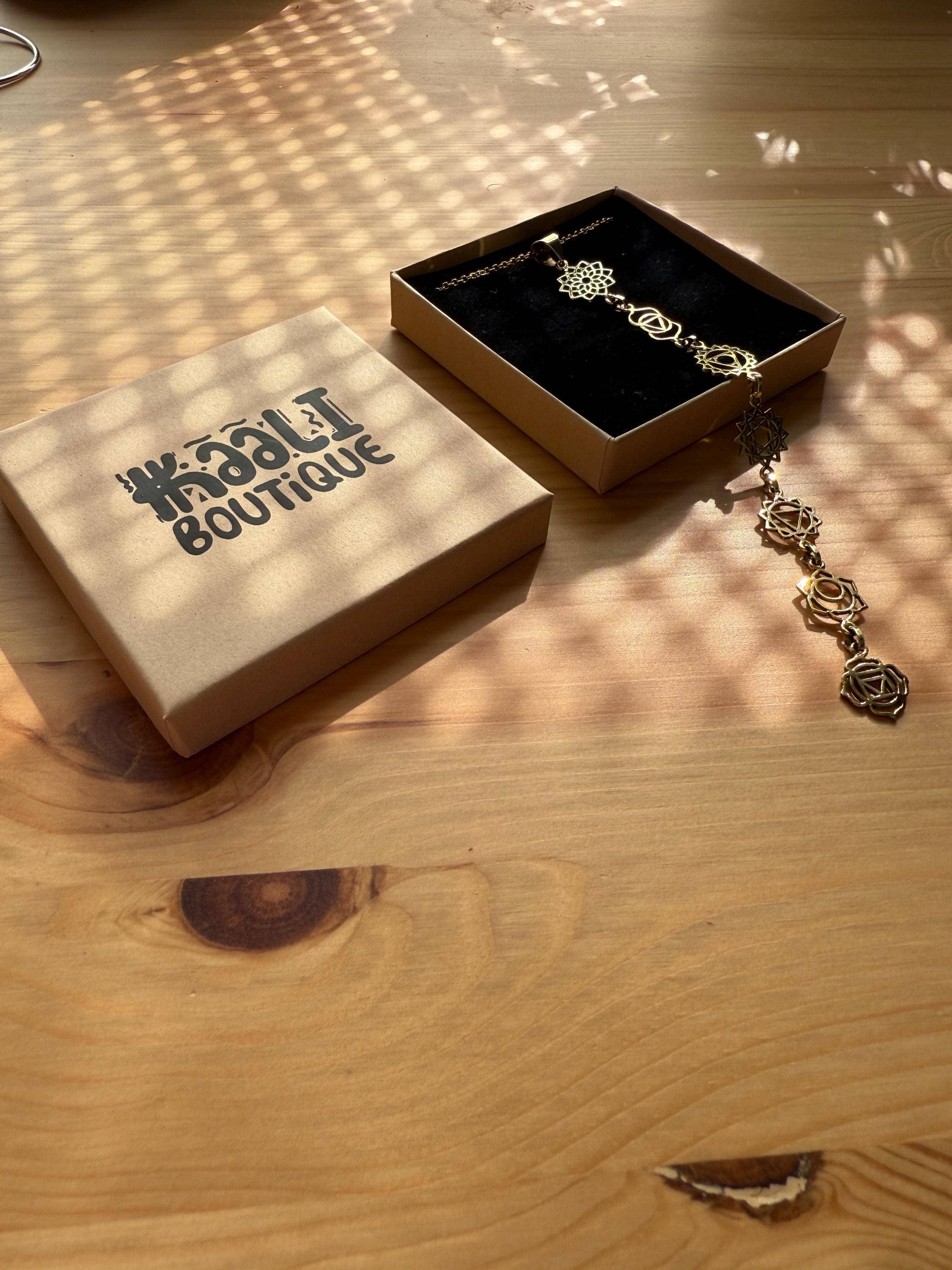 Kaali Boutique – wholesale Pendant/charm necklace – Gold Seven 7 Chakras Necklace / Gift Box / Gift For Her / Hypoallergenic / Yoga / / Boho / Hippie / Rustic / Ethnic6