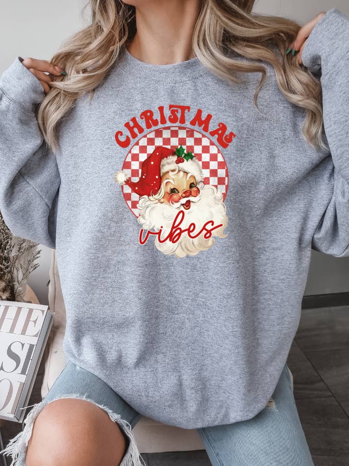 Christmas Vibes Crewneck - Vintage Themed Christmas for wholesale by Laila M and Co