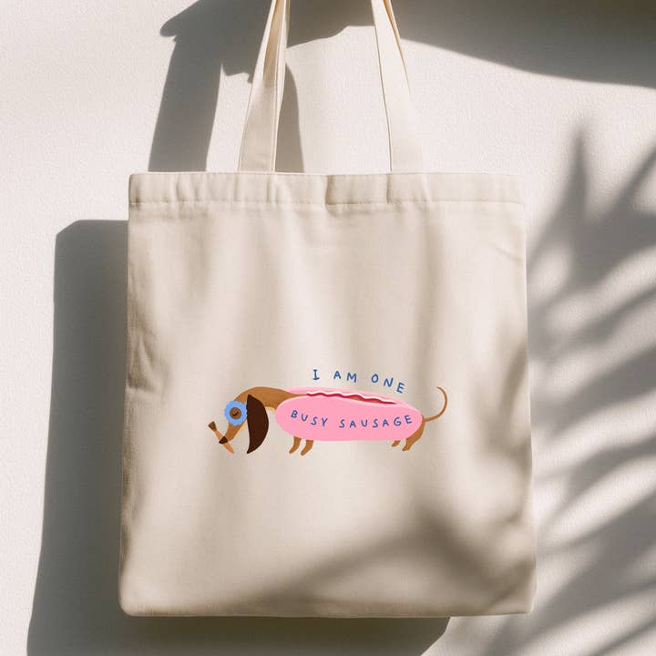 BUSY SAUSAGE TOTE BAG for wholesale by Jolly Joven