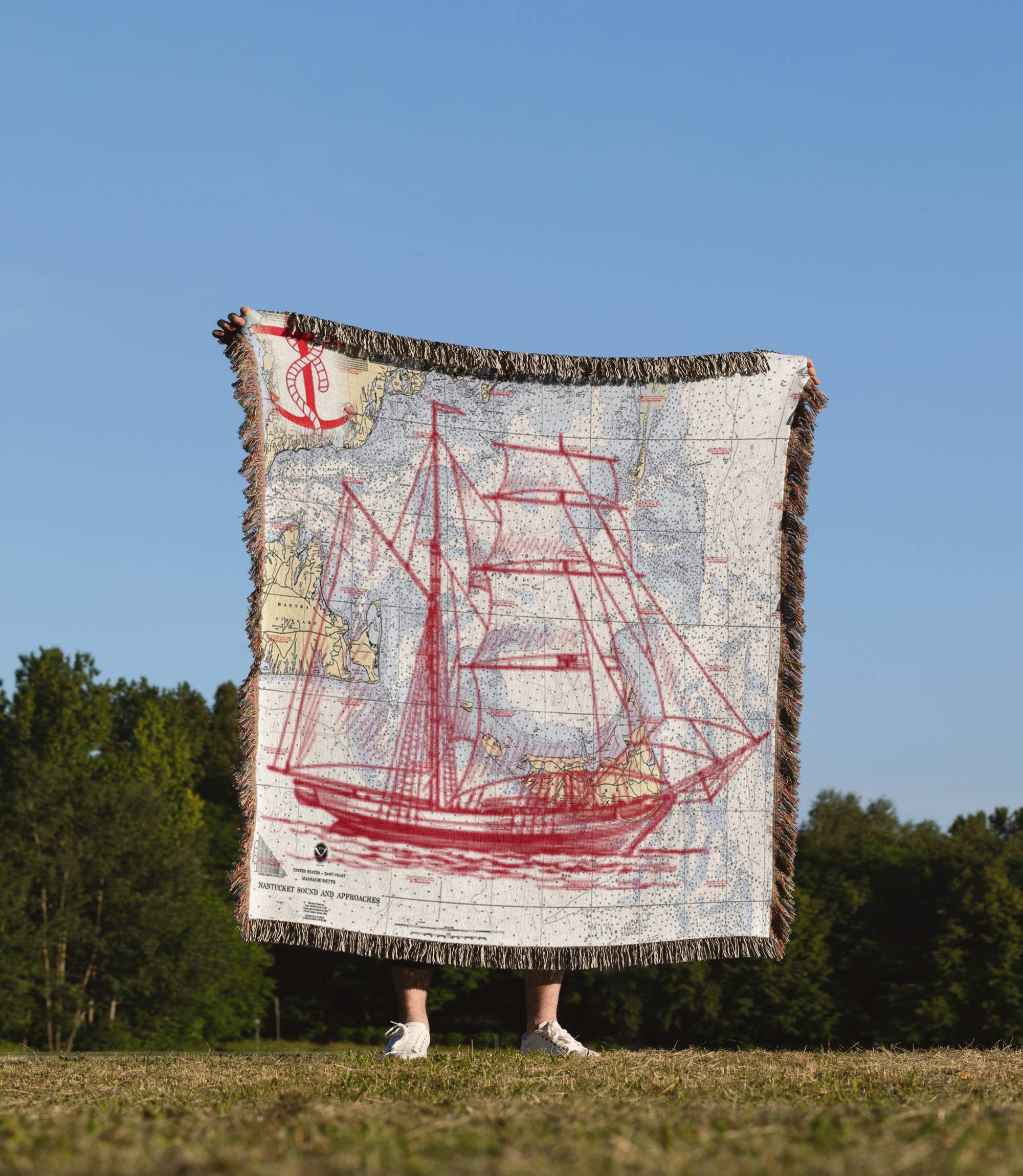 3dRose - Vendita all'ingrosso Plaid - 3dRose, Stampa del Nantucket Sound con Barca a Vela Rossa, Coperta1