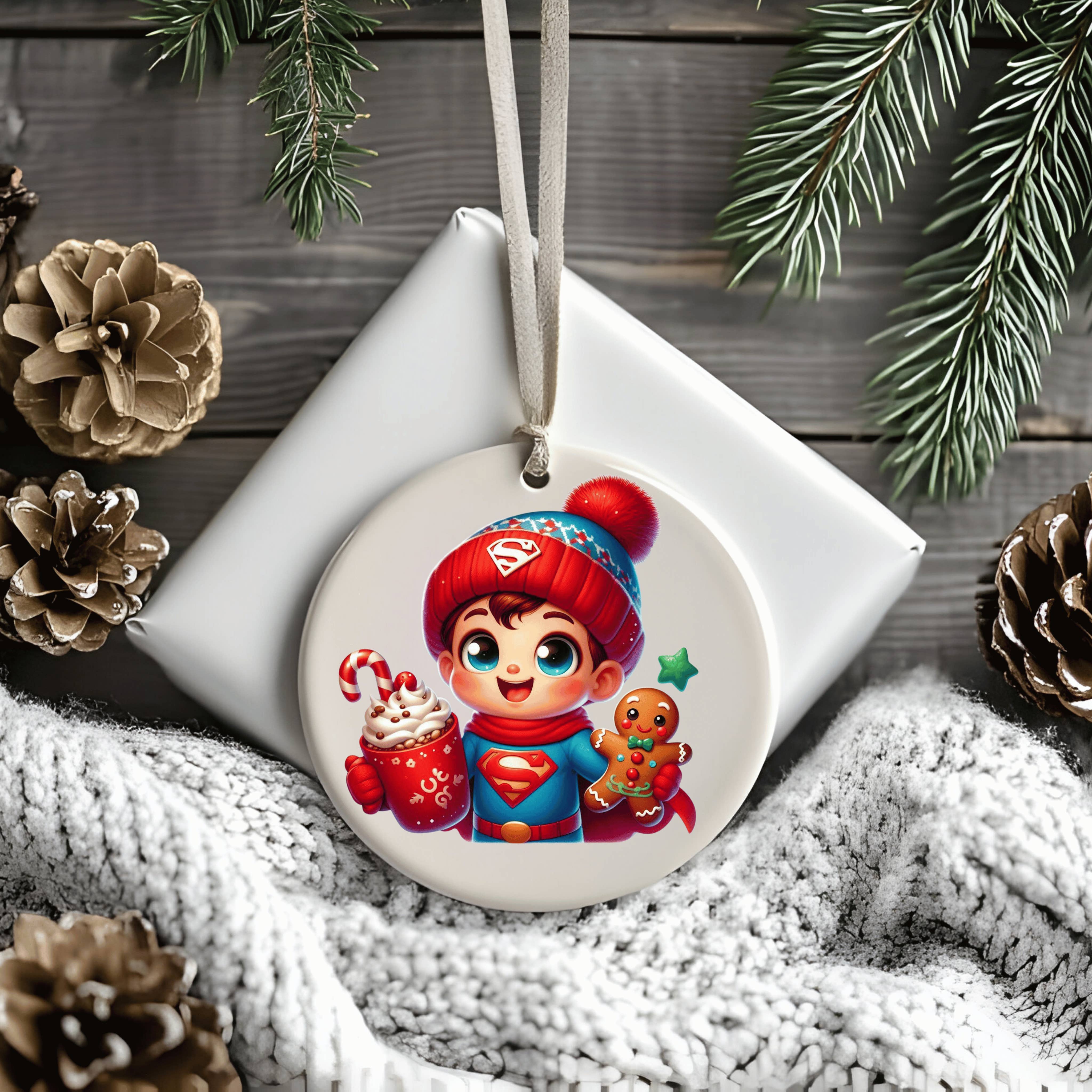 JAC Wholesale - Vente Objets de décoration - Bébé Super Man Personnage de Noël Ornement en Céramique