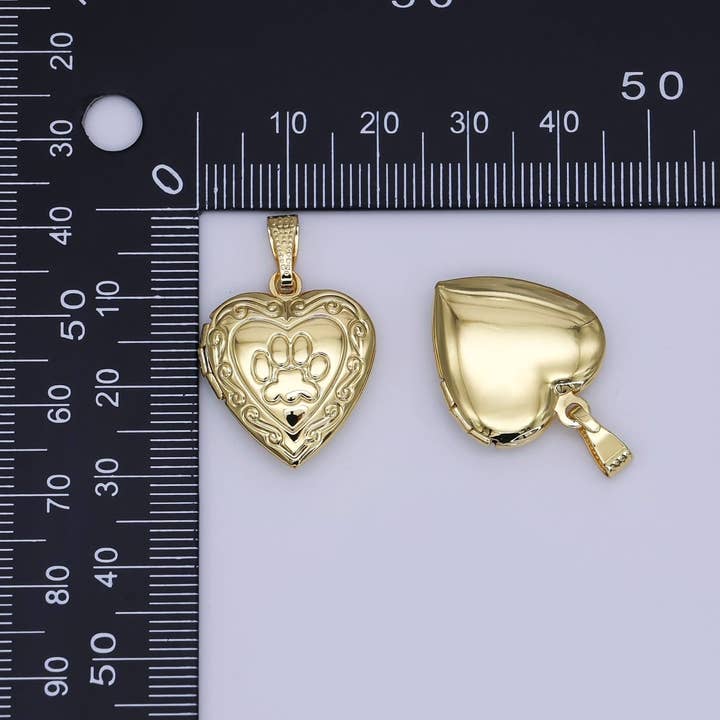 Aim Eternal - Wholesale Individual Charm/Pendant - 24K Gold Filled Dog Paw Engraved Heart Locket for Pet Photo Charm | AH4882