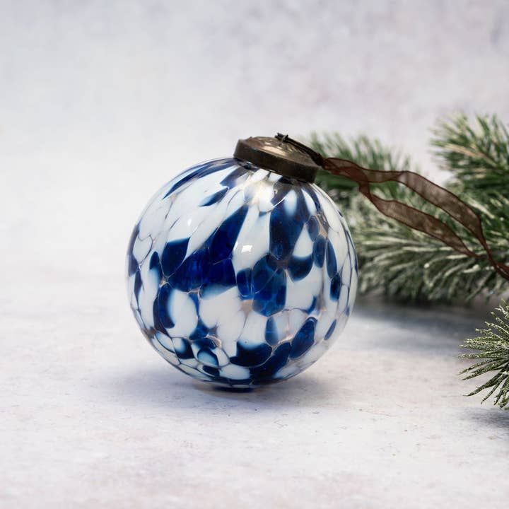 3" Blue Cheena Glass Hanging Bauble for wholesale by Bollywood Christmas