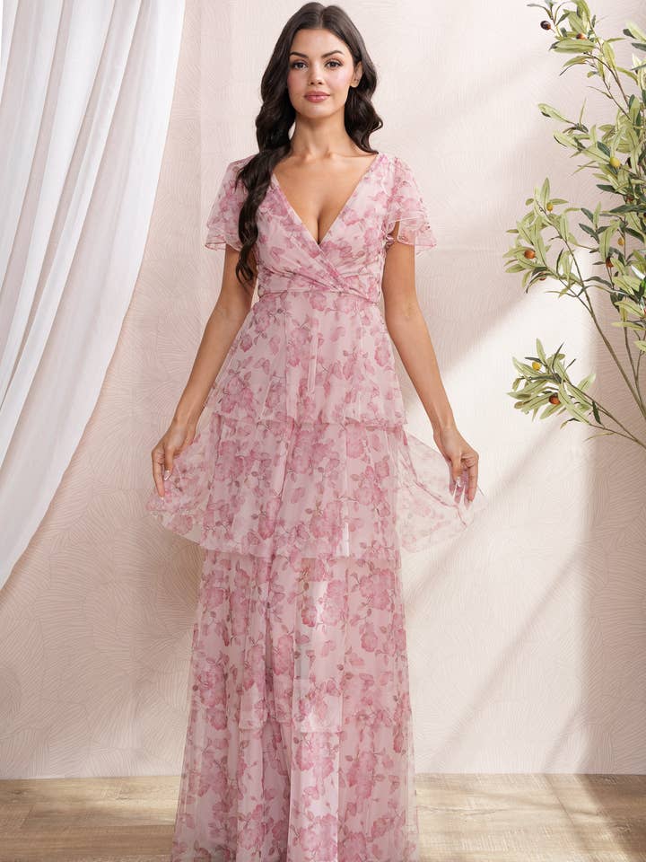 -Floral Print Tiered Maxi for wholesale by Rosemore Couture